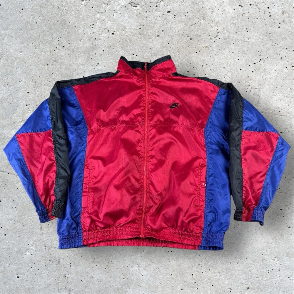 Vintage Nike Windbreaker Jacket 80s Gray Tag Red‎ Blue Men's XL Colorblock